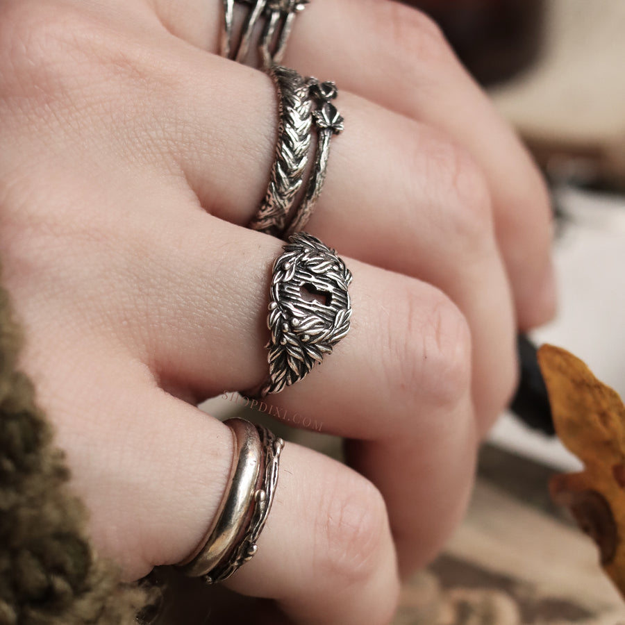 Witchy Sterling Silver Unique Olive Door Ring UK