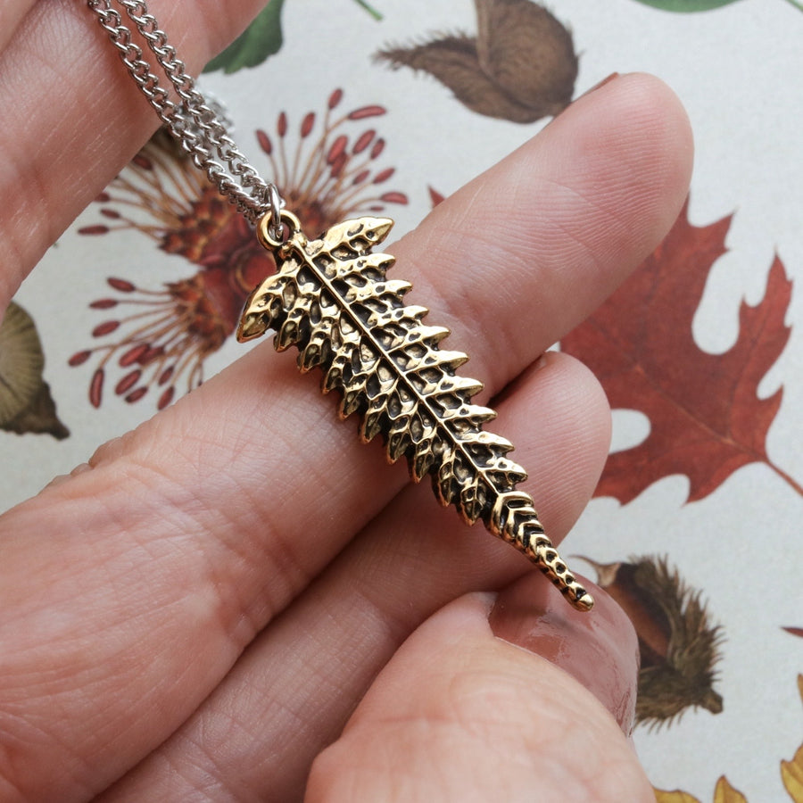 Golden Autumn Fern Necklace