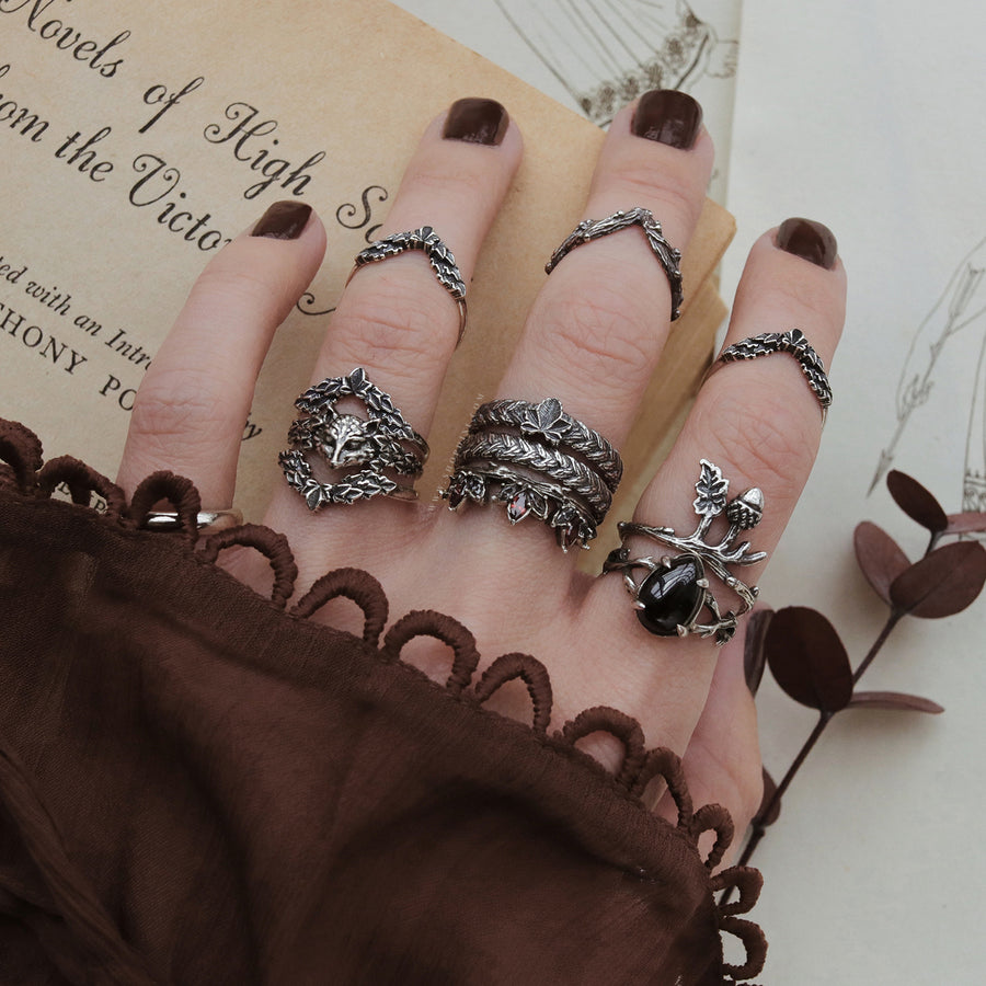 Victorian Academia Aesthetic Braid Ivy Nature Ring Stack