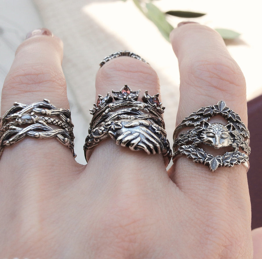 Silver Gothic Boho Stacking Rings by Dixi