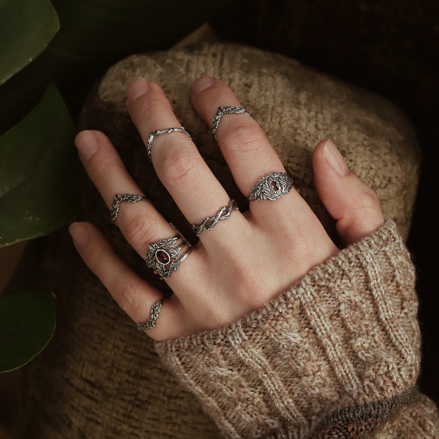 Witchy Academia Cosy Aesthetic Olive Green Unique Sterling Silver Rings