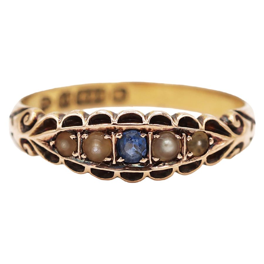 Antique | Florence Victorian Sapphire & Pearl Ring