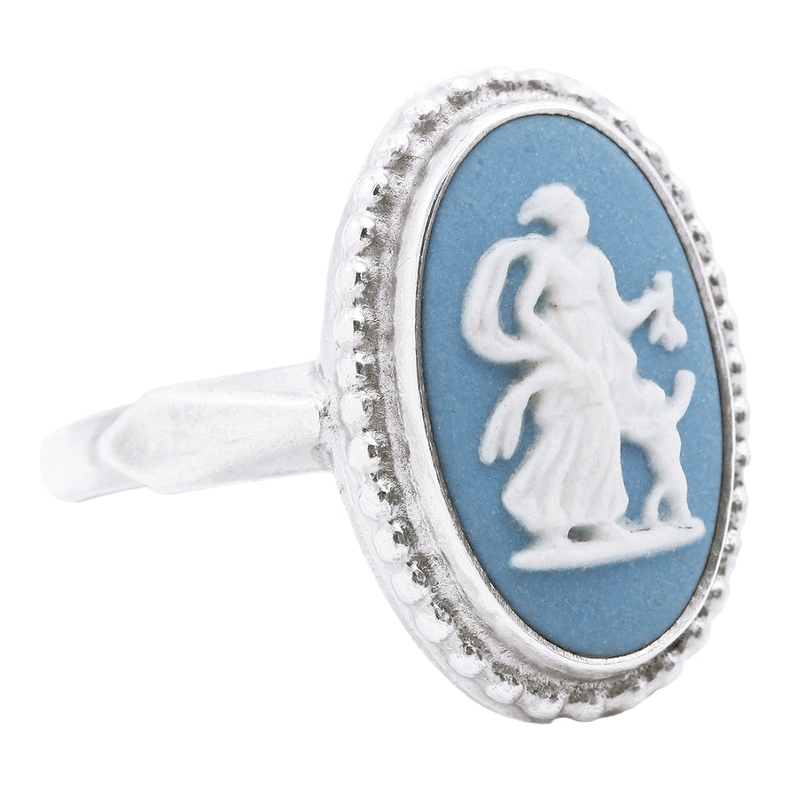Vintage | 	Ceres Cupid Blue Wedgwood Cameo Ring