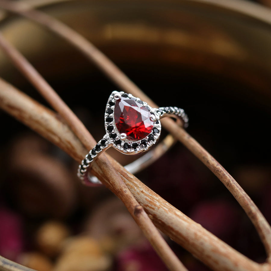 Andrasta Silver and Red Boho Cubic Zirconia Ring