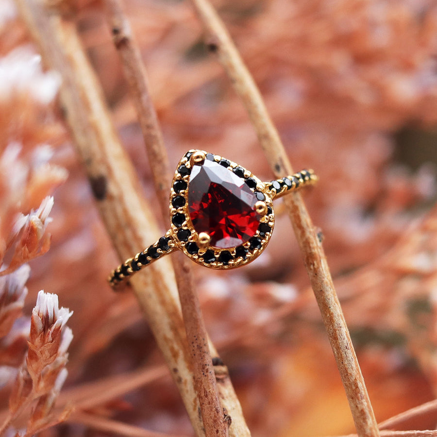 Andrasta Gold and Red Boho Cubic Zirconia Ring