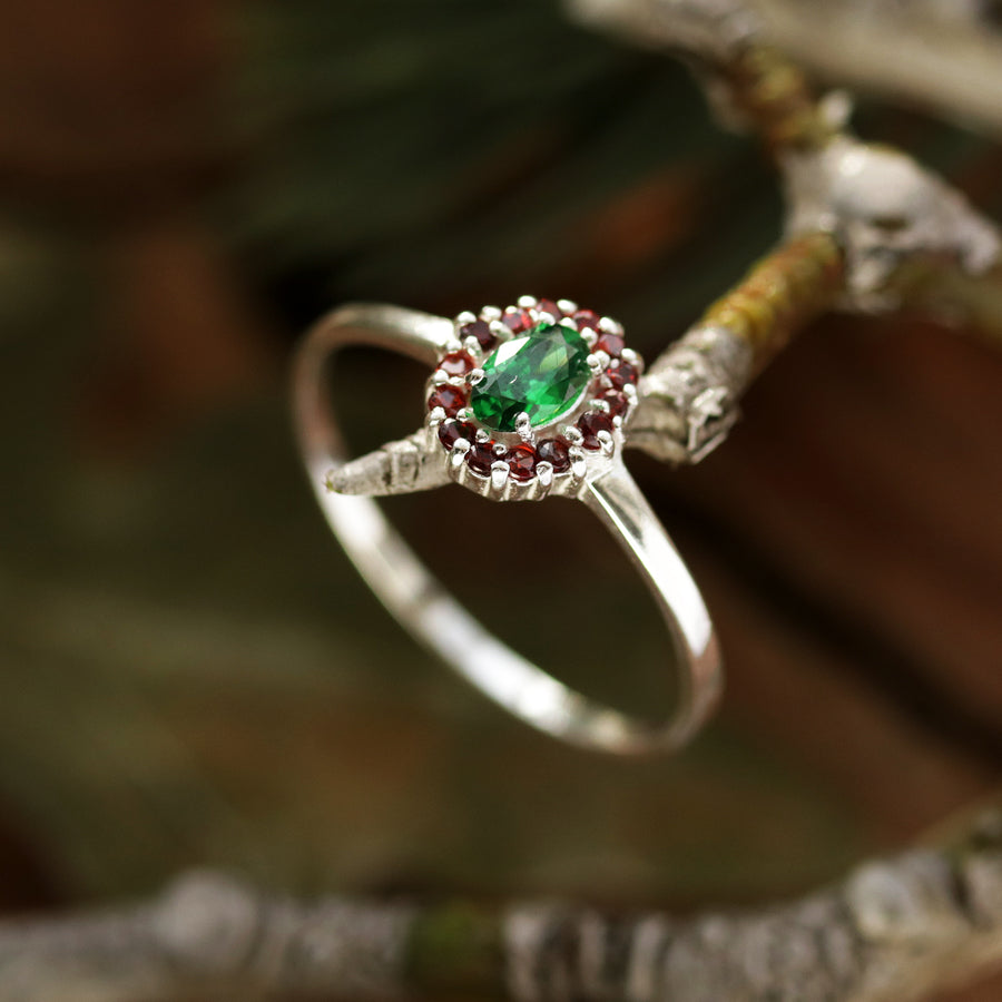 Rosmerta Silver and Green Cubic Zirconia Boho Ring