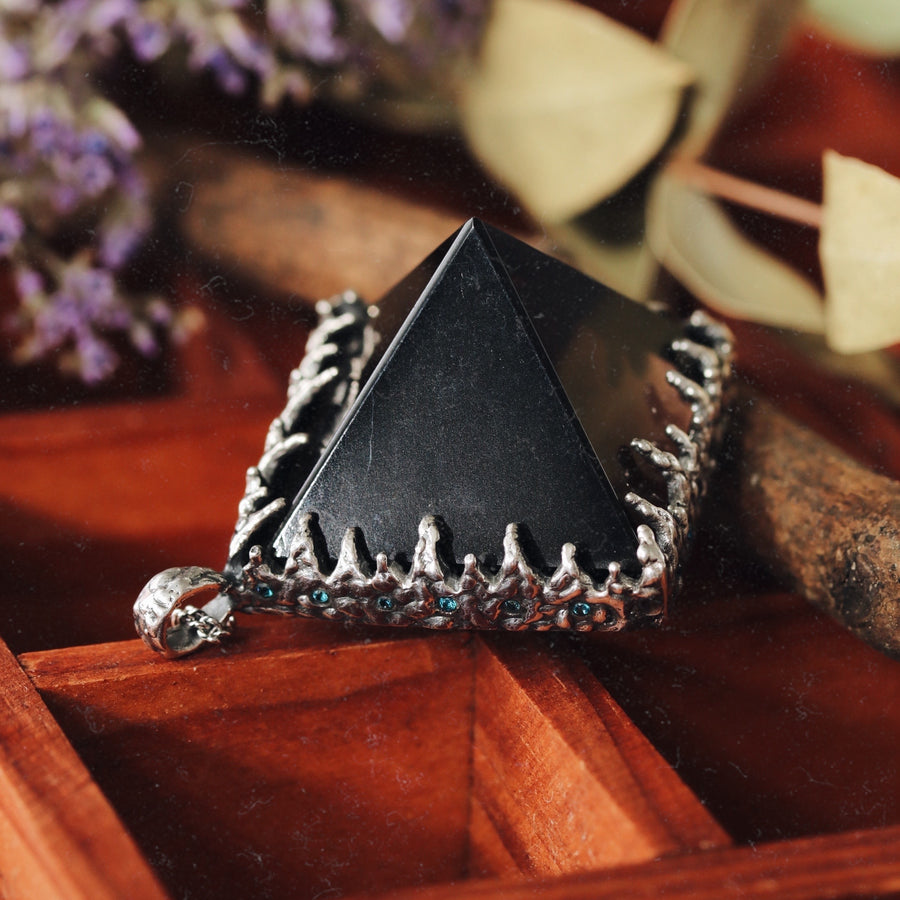 Sacred Smoky Quartz Icicle Crystal Pyramid Necklace #18