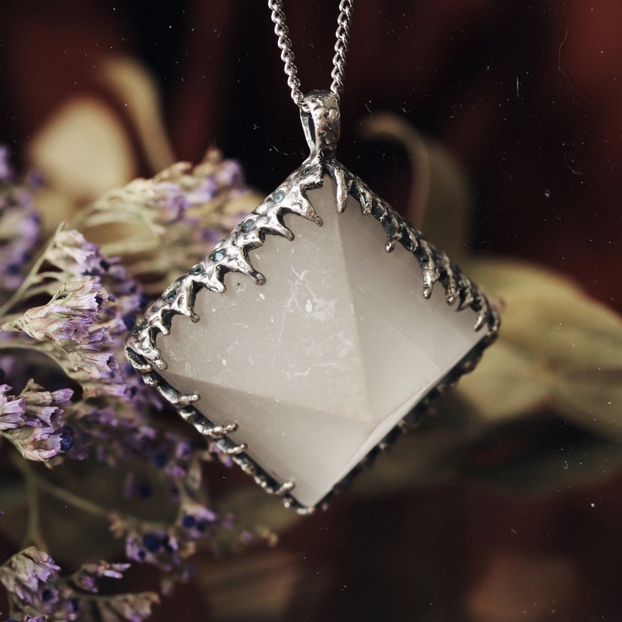 Sacred Selenite Icicle Crystal Pyramid Necklace #02