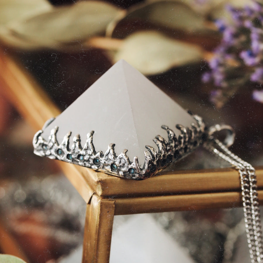 Sacred Selenite Icicle Crystal Pyramid Necklace #09