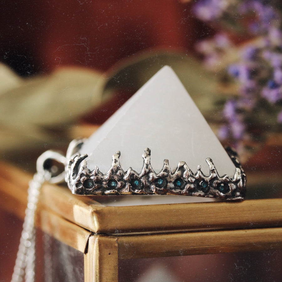 Sacred Selenite Icicle Crystal Pyramid Necklace #09
