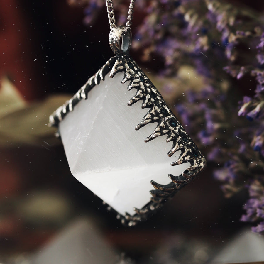 Sacred Selenite Icicle Crystal Pyramid Necklace #10