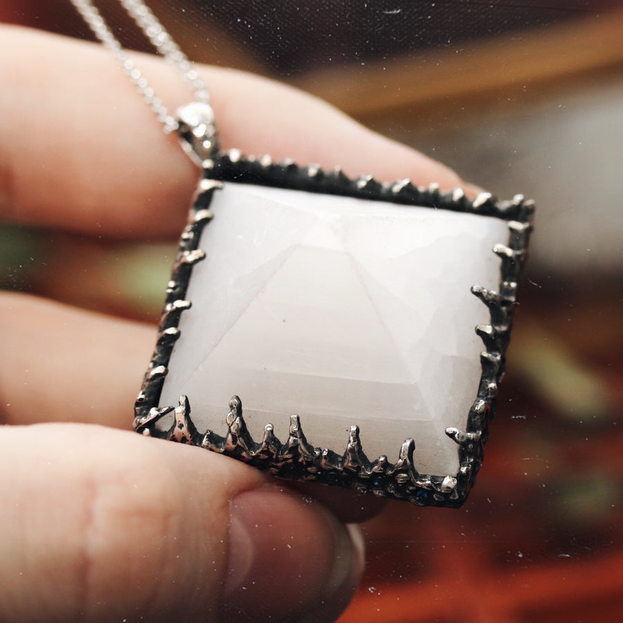 Sacred Selenite Icicle Crystal Pyramid Necklace #11