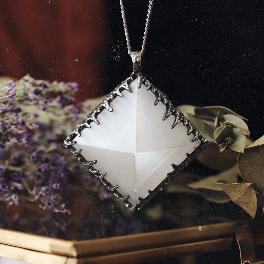 Sacred Selenite Icicle Crystal Pyramid Necklace #12