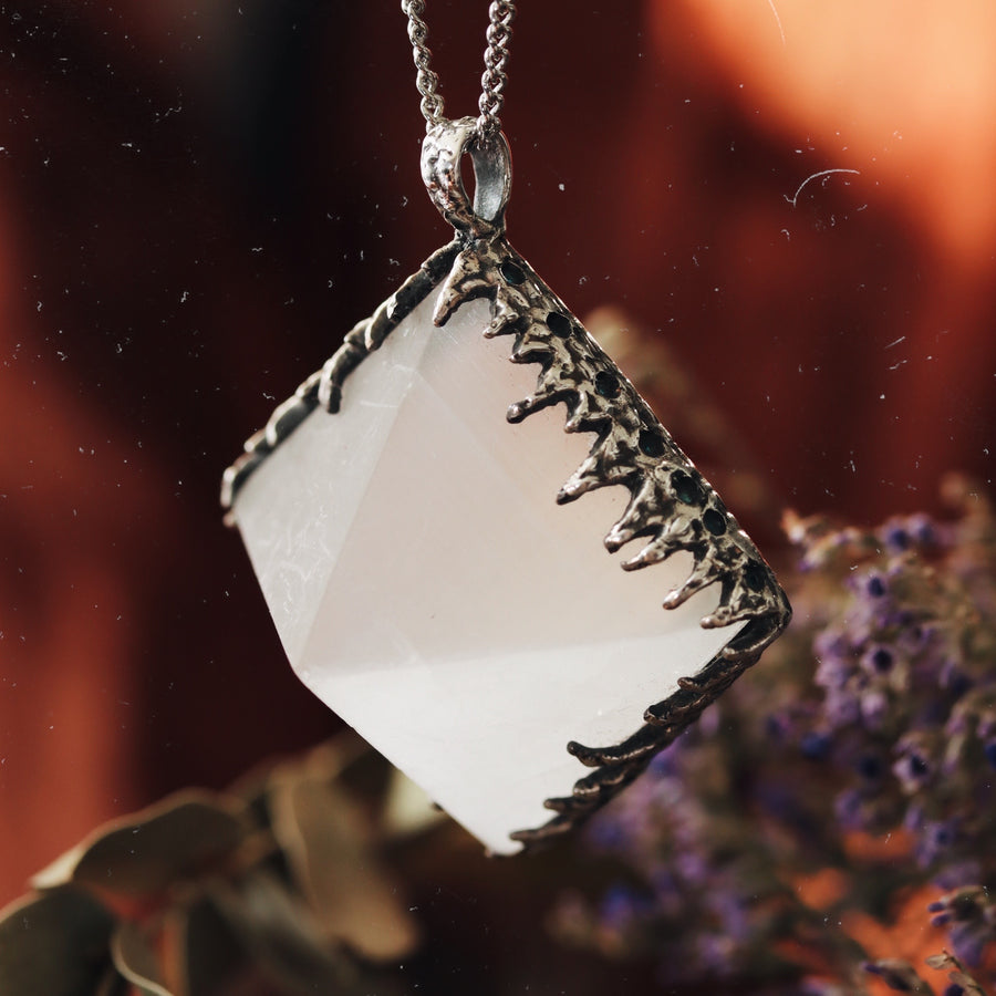 Sacred Selenite Icicle Crystal Pyramid Necklace #16