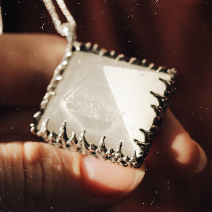 Sacred Selenite Icicle Crystal Pyramid Necklace #17