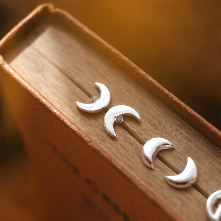 To The Moon Sterling Silver Ear Studs