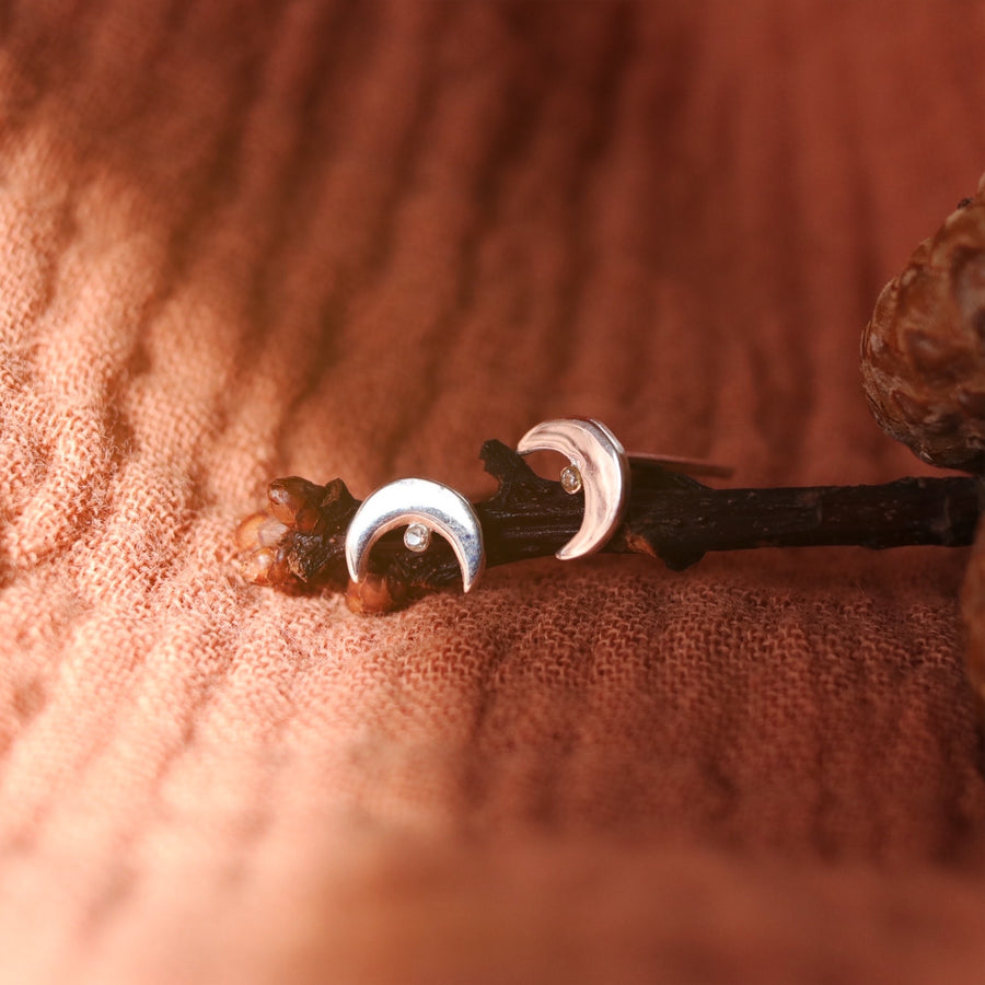 To The Moon Sterling Silver Ear Studs