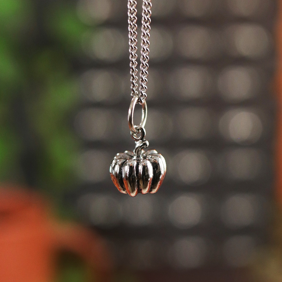 Silver Tone Round 3d Pumpkin Necklace by Shop Dixi