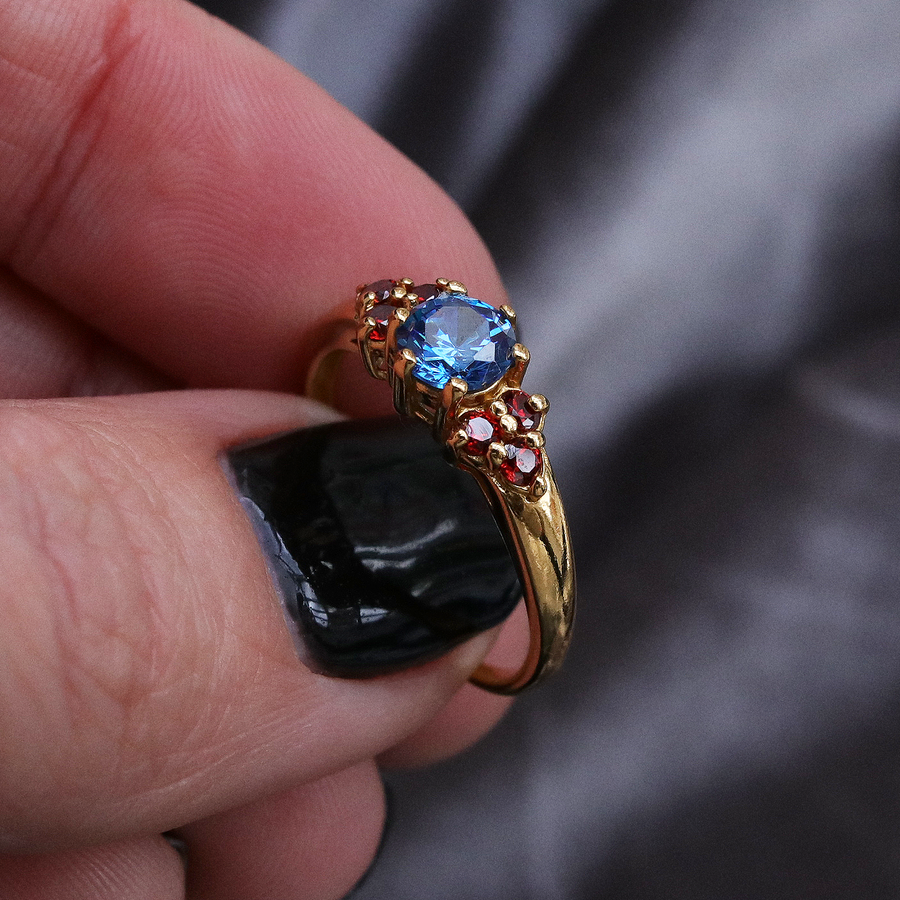 Brigantia Gold and Blue Cubic Zirconia Boho Ring