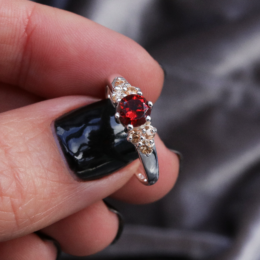 Brigantia Silver and Red Boho Cubic Zirconia Ring