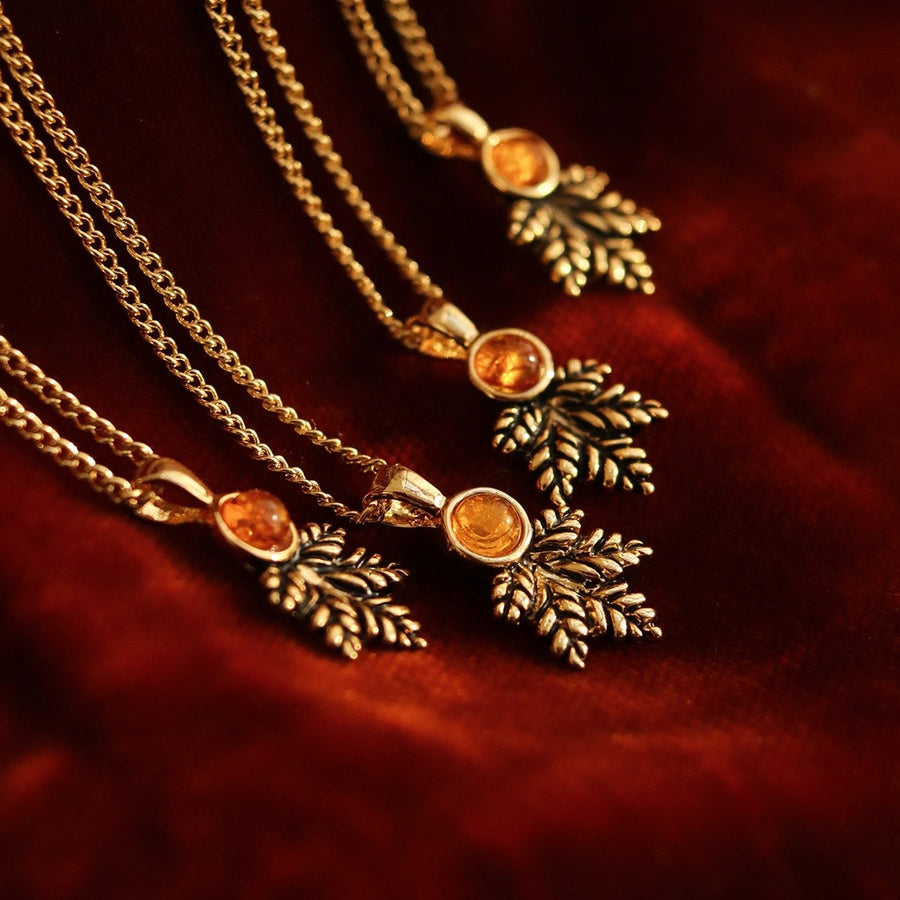 Nature Witch Gothic Autumn Aesthetic Gold Leaf Necklace