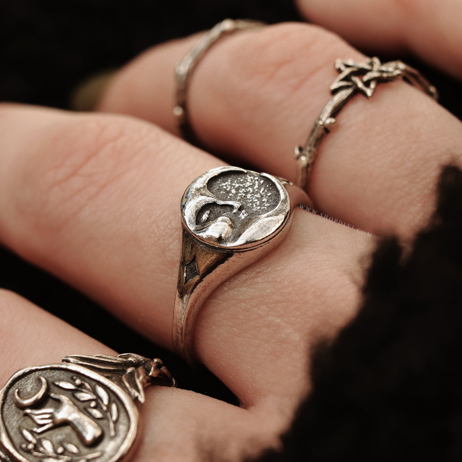 Crescent Moon Luna 90s Whimsigoth Gothic Ring