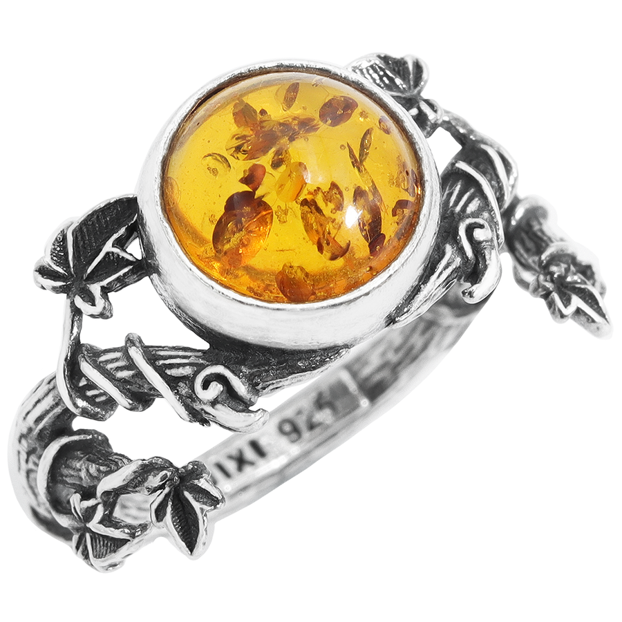 Shop Dixi Autumnal Golden Girl Amber Antler Ivy Leaf Branch Sterling Silver Ring