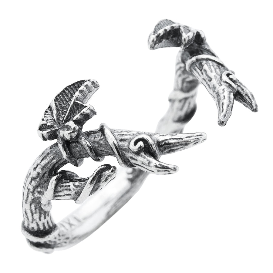 Sterling Silver Gothic Branch Antler Ivy Wishbone Stacking Ring