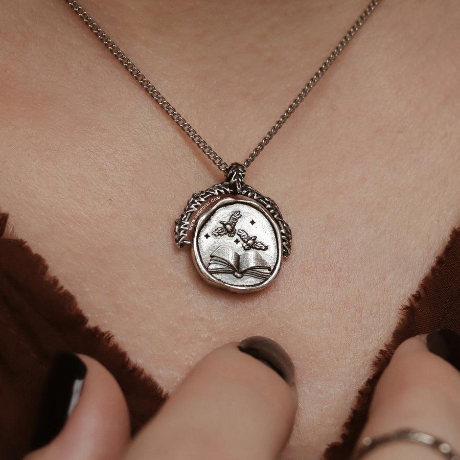 Sterling Silver Witchy Gothic Aesthetic Corvus Raven Crow Nature Witch Spinner Necklace 