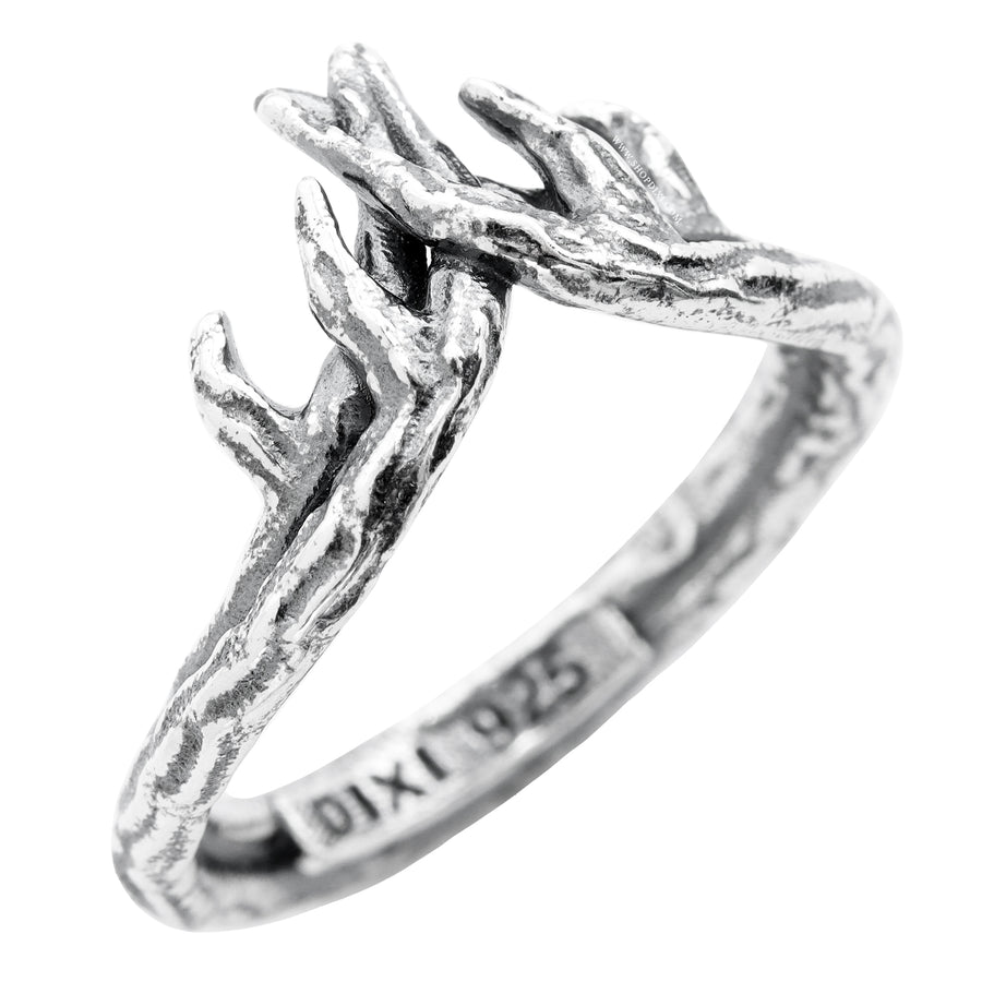 Sterling Silver Gothic Branch Antler Antiqued Wishbone Stacking Ring