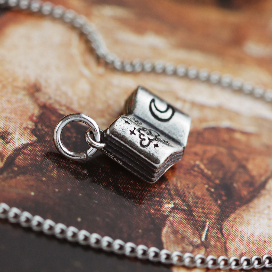 Shop Dixi Open Book Autumn Academia Book Witch Bookstagram Booktok Crescent Moon Sterling Silver Charm Pendant