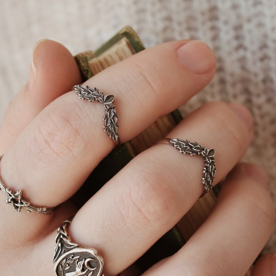 Light Academia Witch Aesthetic Ivy Leaf Midi Rings