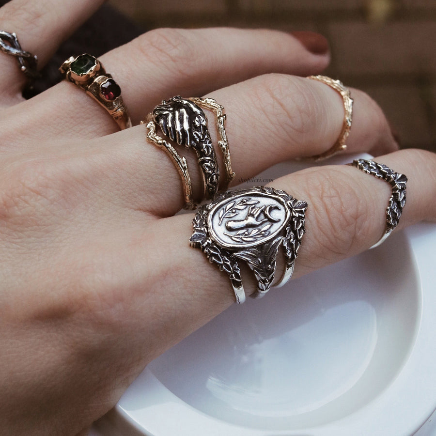 Antique Inspired Goddess Victorian Ivy Rings
