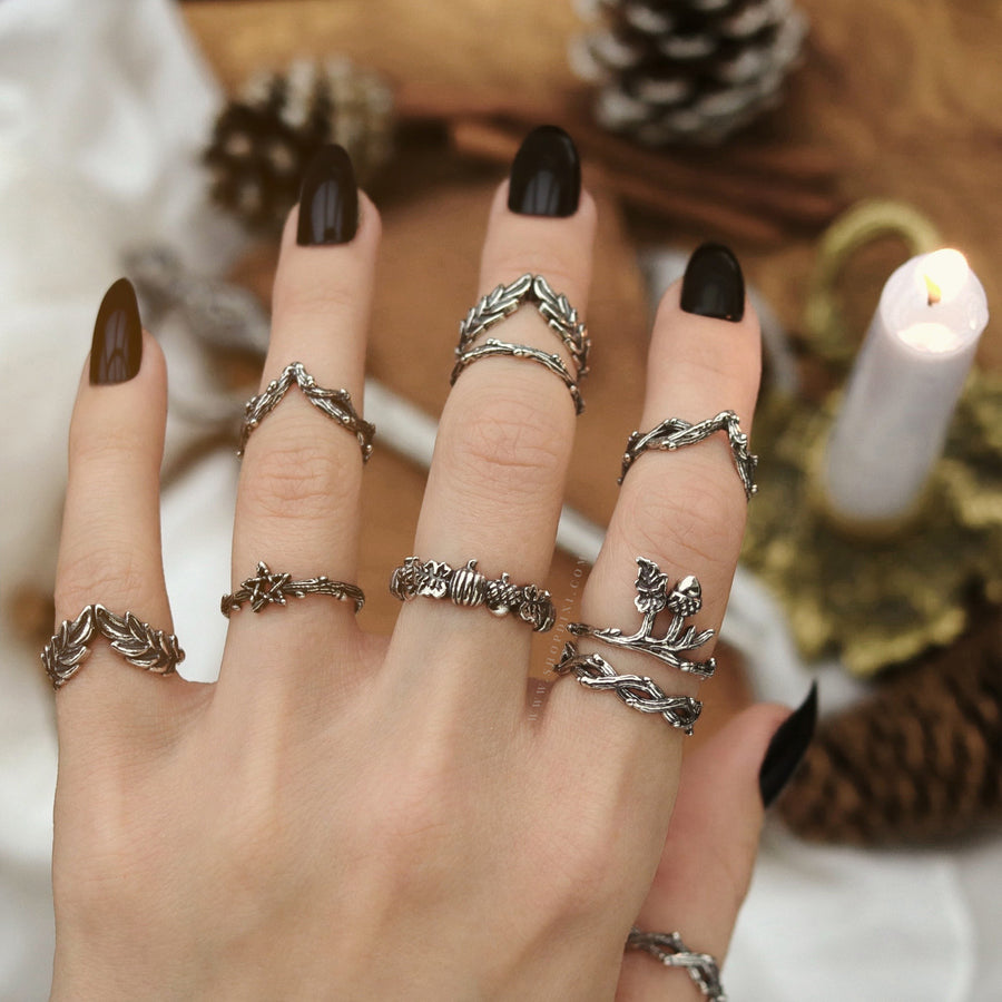 Dark Academia Aesthetic Sterling Silver Ring Stack