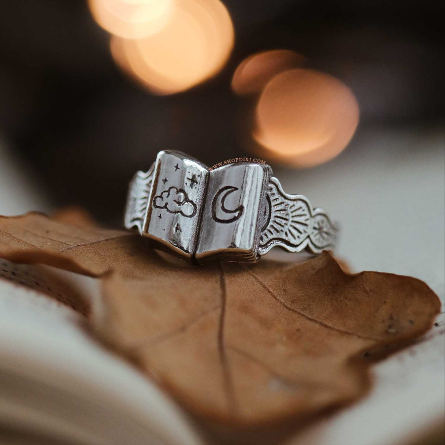 Shop Dixi Bookish Autumn Academia Book Witch Nature Lovers Bookstagram Booktok Crescent Moon Sterling Silver Ring