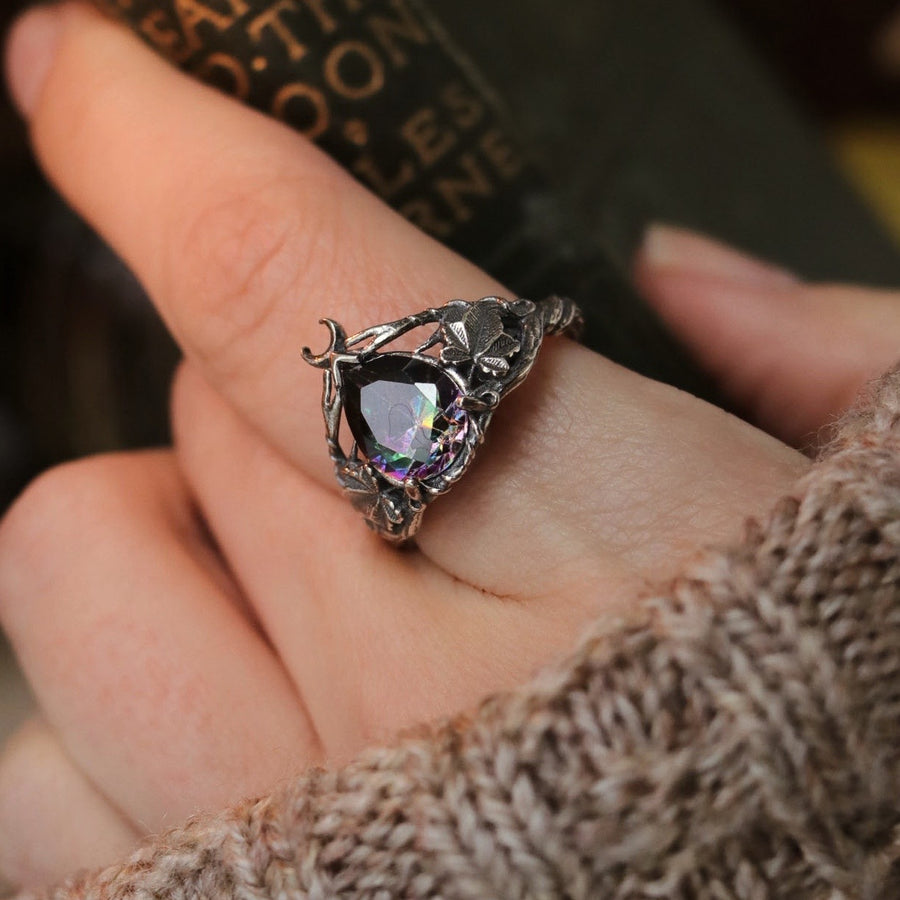 Shop Dixi Sterling Silver Dark Academia Ivy Antler Nature Green Witch Mystic Crescent Moon Ring