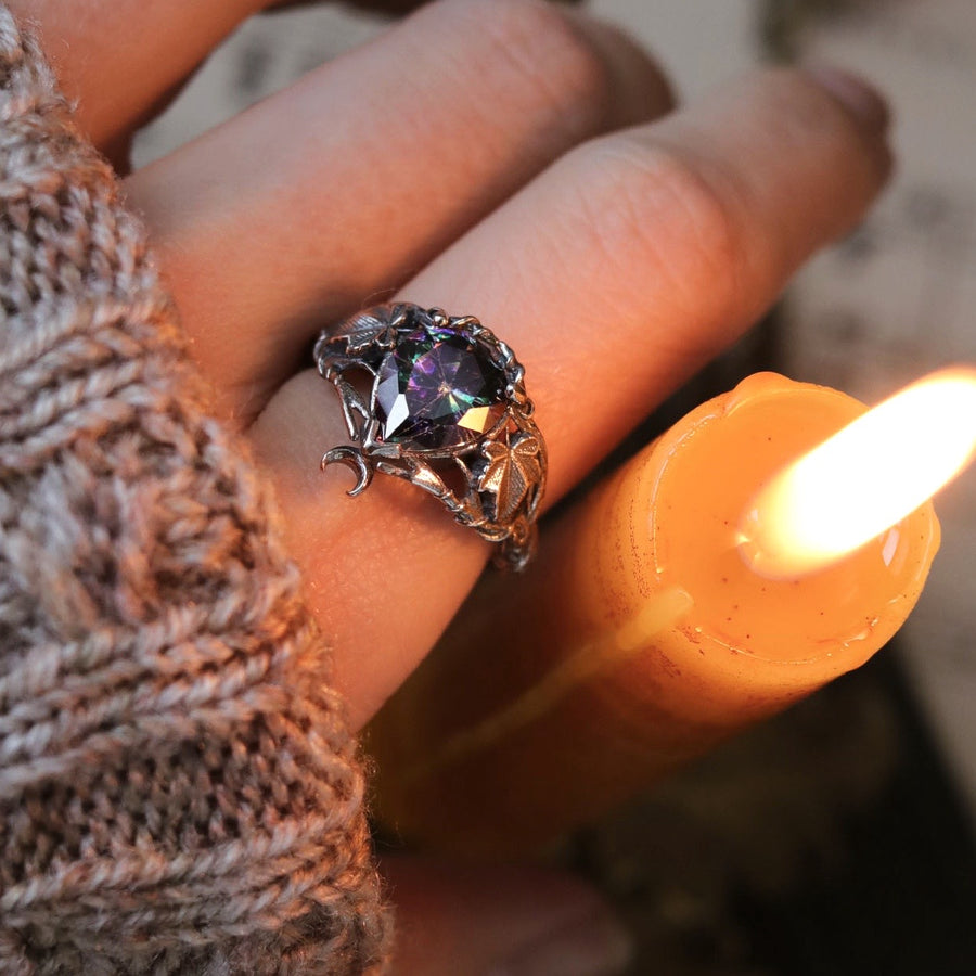 Shop Dixi Sterling Silver Ivy Antler Forest Witch Mystic Crescent Moon Ring