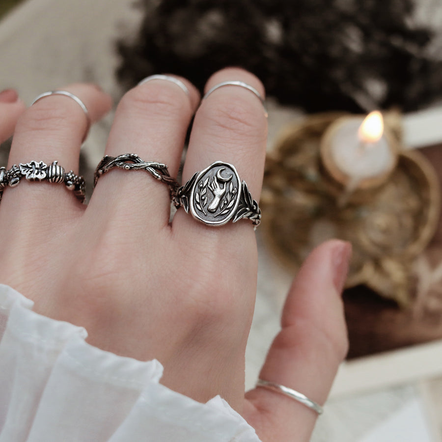 Sterling Silver Witchy Crescent Moon Ring