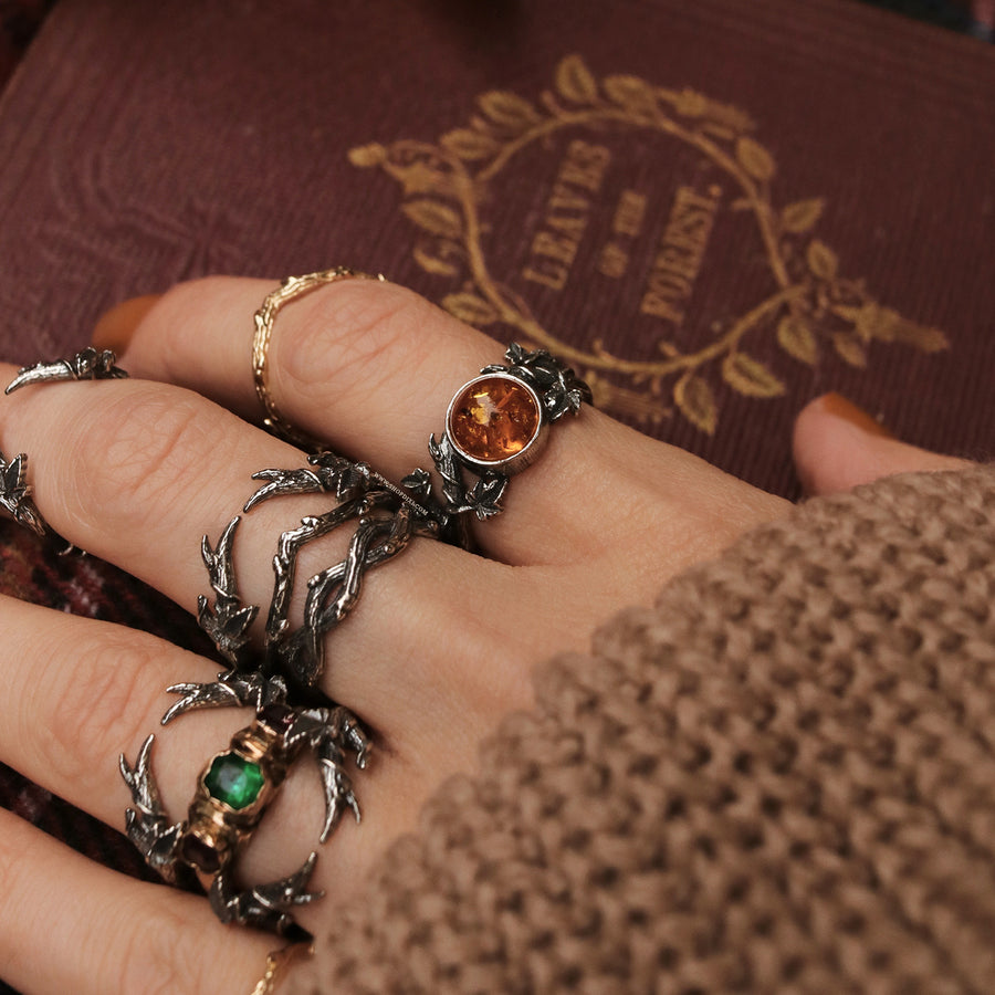 Shop Dixi Autumnal Fall Vibes Amber Antler Ivy Leaf Gothic Sterling Silver Ring