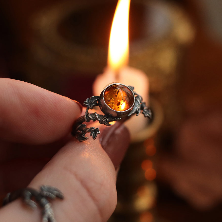 Shop Dixi Autumnal Vibes Amber Antler Ivy Sterling Silver Ring