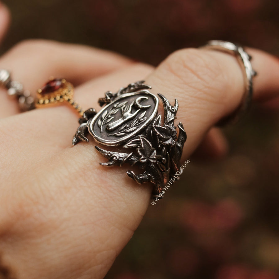 Sterling Silver Gothic Branch Antler Ivy Wishbone Selene Moon Goddess Stacking Rings