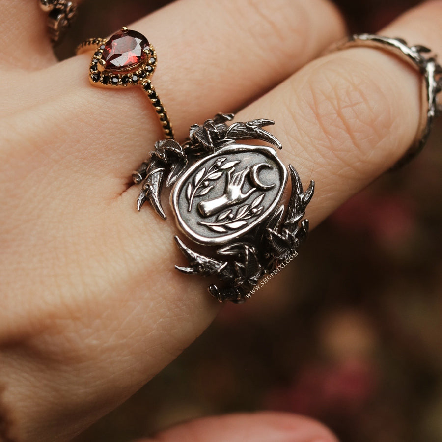 Shop Dixi Sterling Silver Framing Rings Crescent Moon Olive Nature Witch Antler Ivy Wrap Wishbone