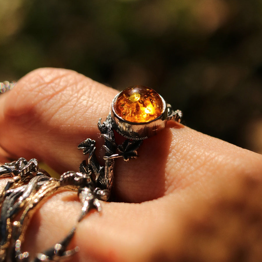 Shop Dixi Autumnal Vibes Amber Antler Ivy Sterling Silver Ring