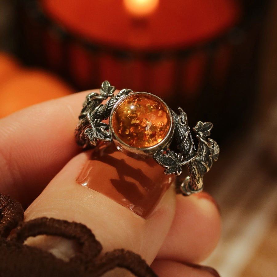 Shop Dixi Fall Autumn Aesthetic Golden Amber Antler Ivy Forest Witch Sterling Silver Ring