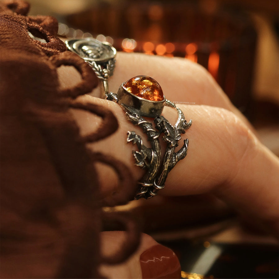 Shop Dixi Dark Academia Gothic Amber Antler Ivy Sterling Silver Ring