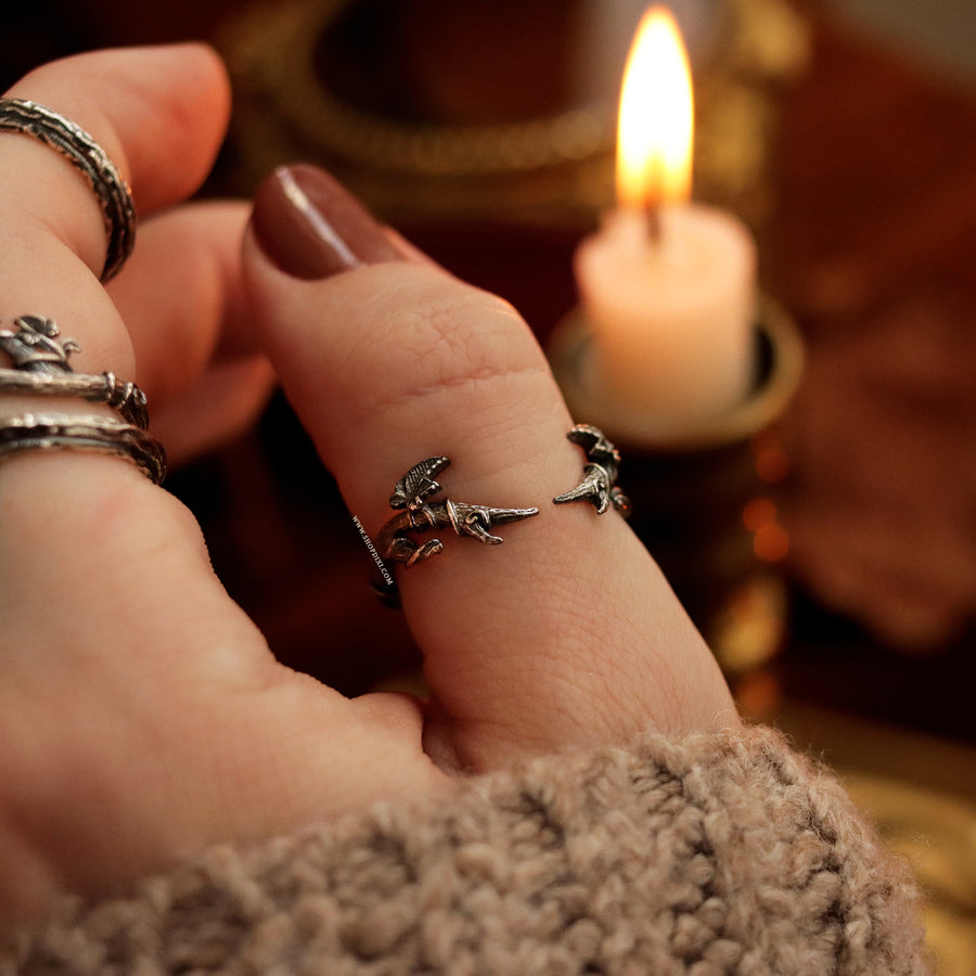 Sterling Silver Gothic Branch Antler Ivy Wishbone Thumb Stacking Ring