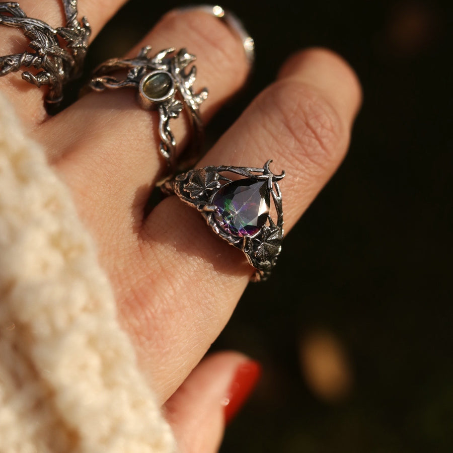 Shop Dixi Sterling Silver Ivy Leaf Antler Nature Witch Mystic Crescent Moon Ring