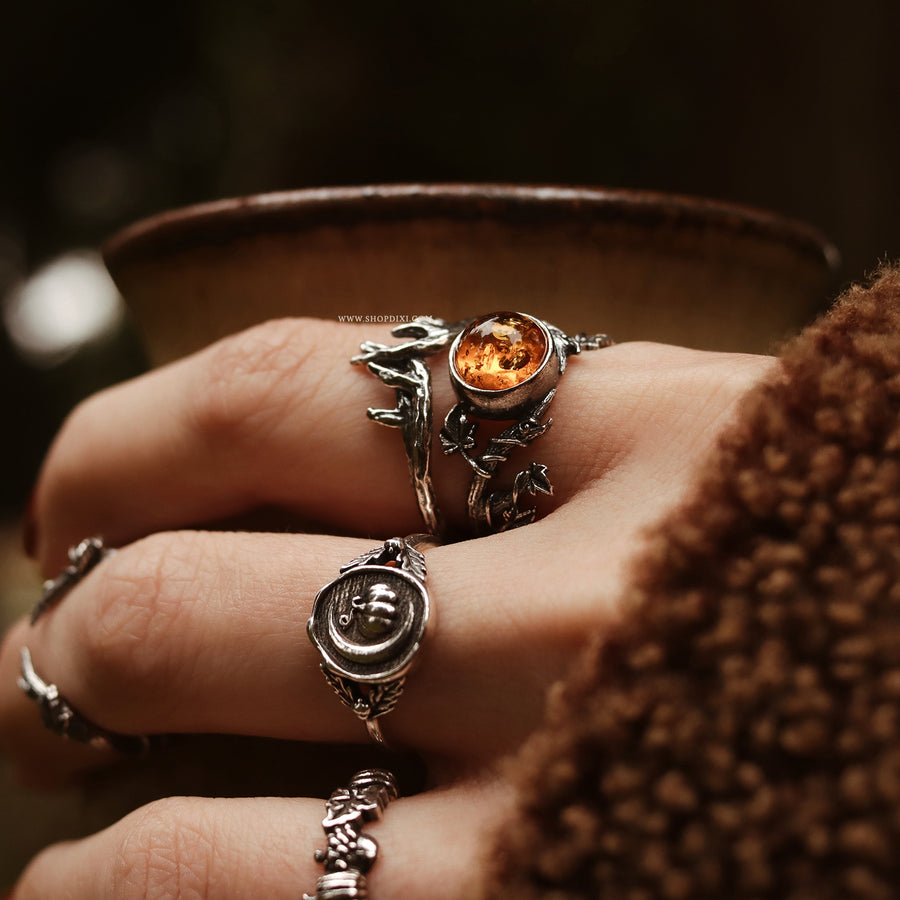 Shop Dixi Autumn Aesthetic Cosy Vibes Amber Antler Ivy Sterling Silver Wishbone Ring