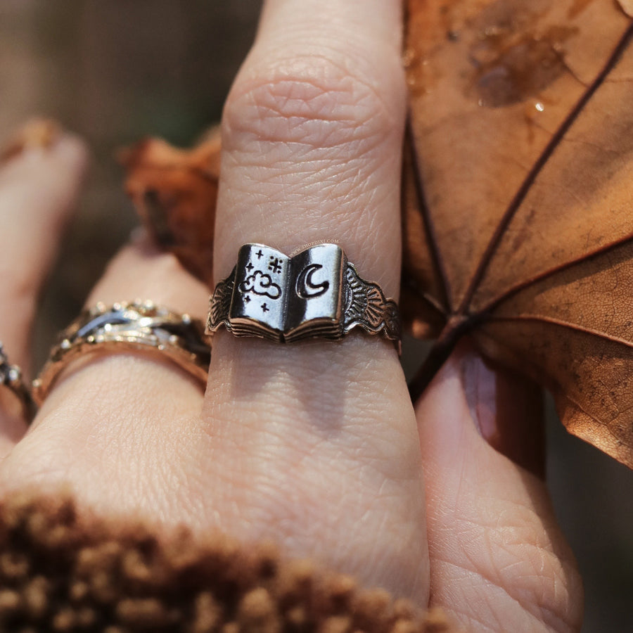 Shop Dixi Bookish Autumn Academia Book Witch Nature Lovers Bookstagram Booktok Crescent Moon Ring