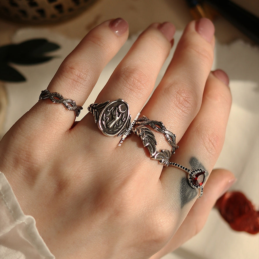 Sterling Silver Witchy Crescent Moon Boho Rings